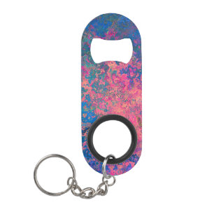 Porte-clé Décapsuleur Abstrait, rose, violet et bleu, encre d'alcool