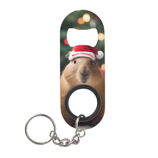 Porte-clé Décapsuleur Adorable Noël Capybara, (Devant)