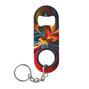 Porte-clé Décapsuleur Art abstrait floral moderne motif orange bleu #14