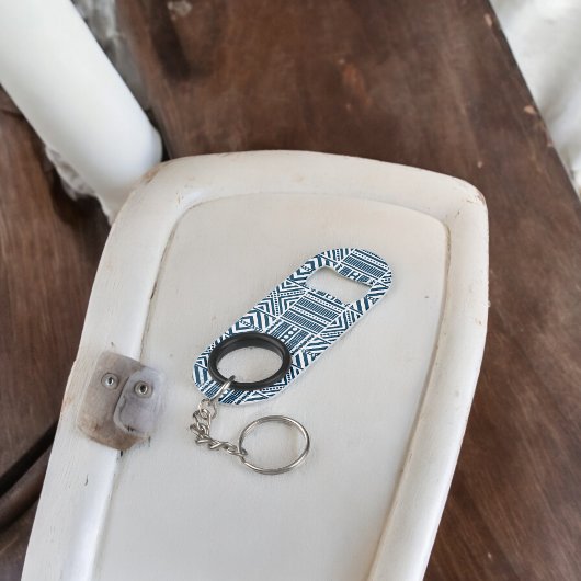 Porte-clé Décapsuleur Art Motif tribal bleu