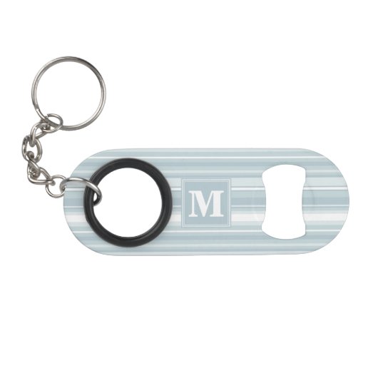 Porte-clé Décapsuleur Bandes bleu glace monogramme (Devant (Horizontal))