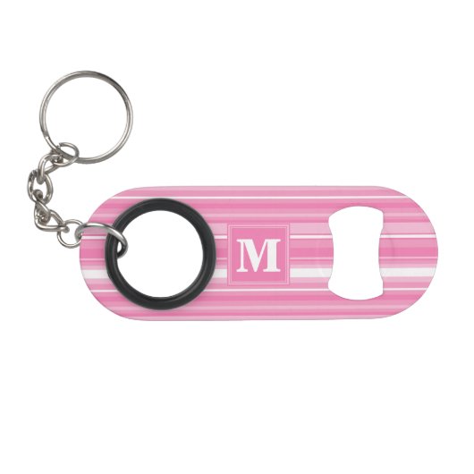 Porte-clé Décapsuleur Bandes rose monogramme (Devant (Horizontal))