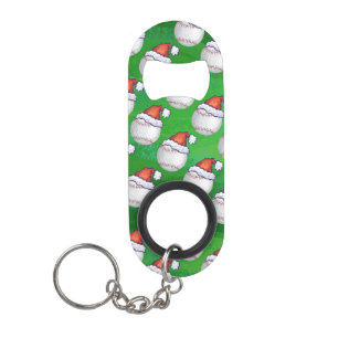 Porte-clé Décapsuleur Baseball à Santa Hat Motif sur Vert