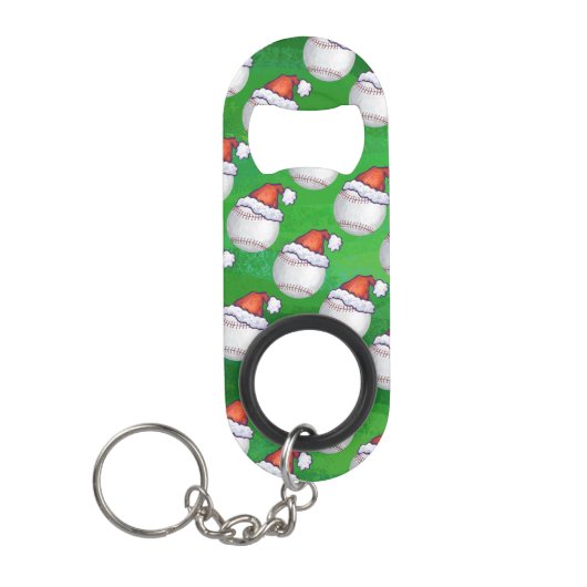 Porte-clé Décapsuleur Baseball à Santa Hat Motif sur Vert (Devant)
