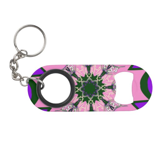 Porte-clé Décapsuleur Beau motif de teinte violet rose bébé monogramme (Devant (Horizontal))