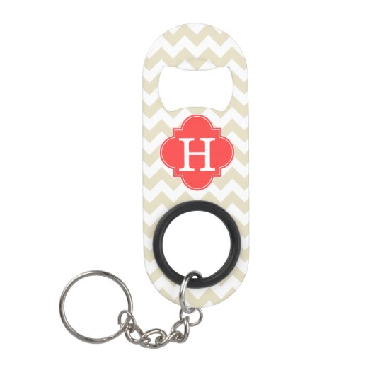 Porte-clé Décapsuleur Beige Blanc Chevron Coral Rouge Quatrefoil Monogra (Devant)