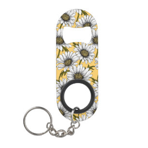 Porte-clé Décapsuleur Bouches blanches, fleurs sauvages sur jaune