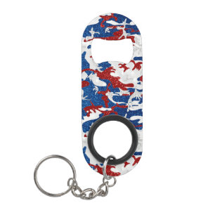 Porte-clé Décapsuleur Camouflage Rouge, Blanc & Bleu avec Paillettes du