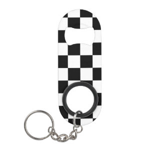 Porte-clé Décapsuleur Carrés à carreaux géométriques rétro noir et blanc