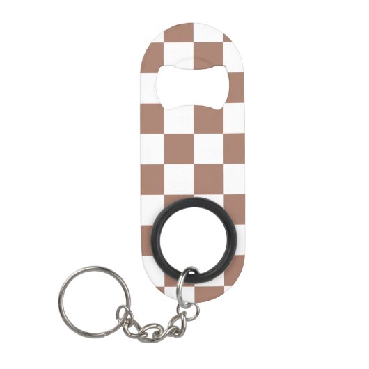 Porte-clé Décapsuleur Carrés Checker mocha brun blanc géométrique rétro (Devant)
