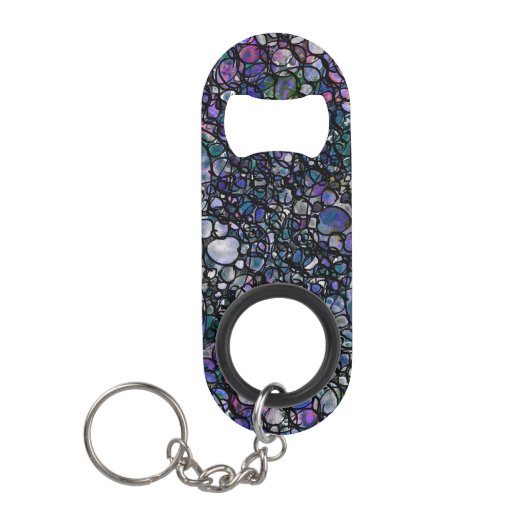 Porte-clé Décapsuleur Cercles Abstraits dessinés à la main, Bleu, Violet (Devant)