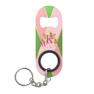 Porte-clé Décapsuleur Chic Monogrammed rose et vert