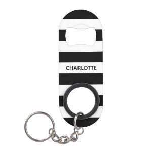 Porte-clé Décapsuleur Chic rayures noir et blanc nom personnalisé monogr