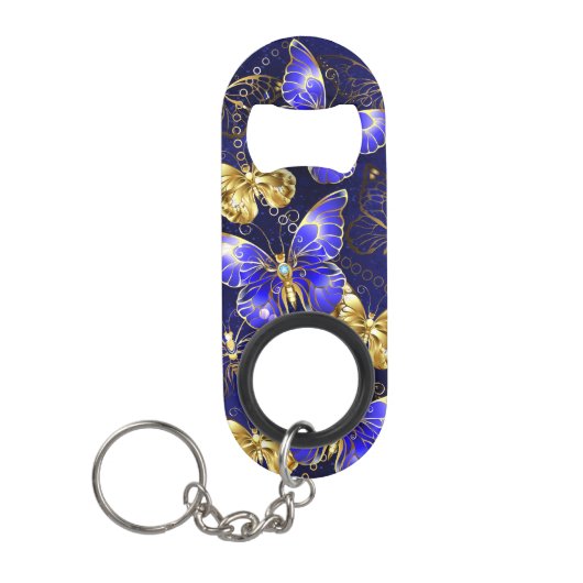 Porte-clé Décapsuleur Composition avec papillons de saphir (Devant)