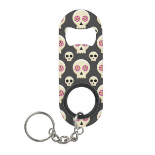 Porte-clé Décapsuleur Creepy Cute Kawaii Goth Skull with Flowers