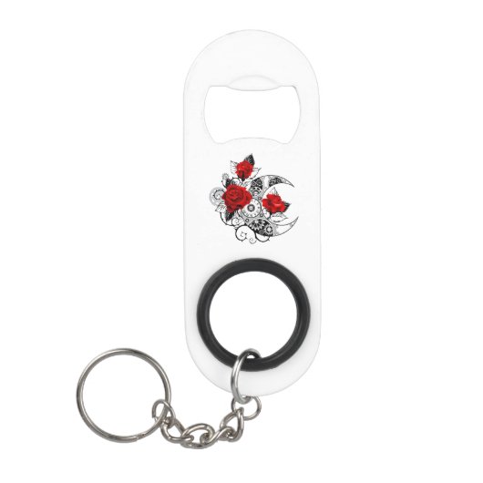 Porte-clé Décapsuleur Croissant mécanique avec roses rouges (Devant)