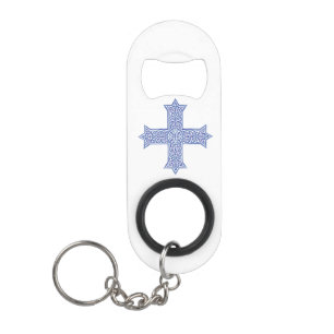 Porte-clé Décapsuleur Croix copte d'art en Lapis Bleu Premium