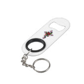 Porte-clé Décapsuleur Croix d'argent avec une rose rouge (angle arrière)