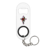 Porte-clé Décapsuleur Croix d'argent avec une rose rouge (Dos)