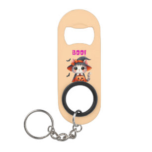 Porte-clé Décapsuleur Cute Halloween Chat avec Citrouille et sorcière Ca