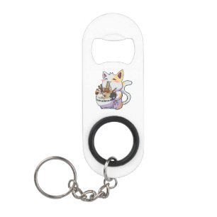 Porte-clé Décapsuleur Cute Neko Chat avec nouilles Ramen Bowl Anime Japo