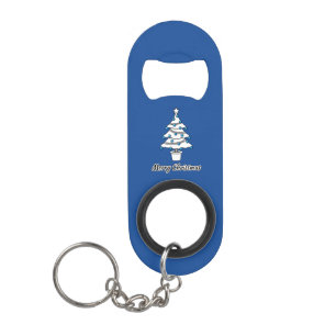 Porte-clé Décapsuleur Décorations Bleues Arbre de Noël Blanc - Joyeux No