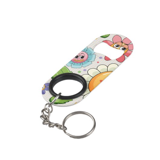 Porte-clé Décapsuleur Design arrière - plan transparent avec fleurs colo (angle arrière)