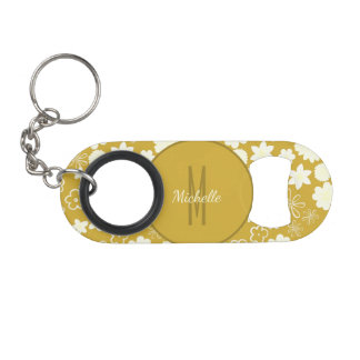 PORTE-CLÉ DÉCAPSULEUR ÉLÉGANT MONOGRAMME DE FLEURS DE CRÈME D'OR LUXE D'