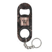 Porte-clé Décapsuleur Élégant Rose noir marbre or Monogramme (Dos)