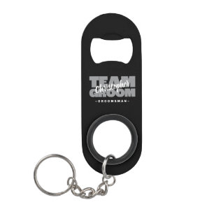 Porte-clé Décapsuleur Équipe du marié Nom du marié Mariage Noir Gris