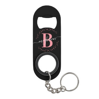Porte-clé Décapsuleur Fille tendance rose noir de nom Script Monogramme