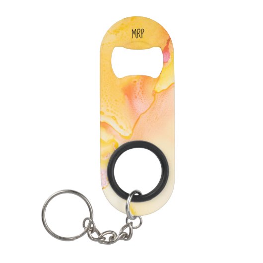 Porte-clé Décapsuleur Fuchsia orange d'or jaune de marbre d'aquarelle de (Devant)