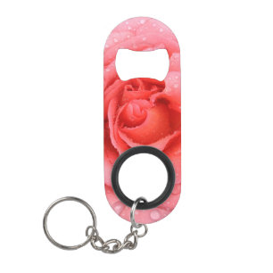 Porte-clé Décapsuleur Gouttes d'eau de rose rouge romantique