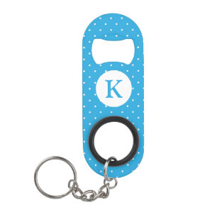 Porte-clé Décapsuleur Joli motif de points bleu clair avec monogramme