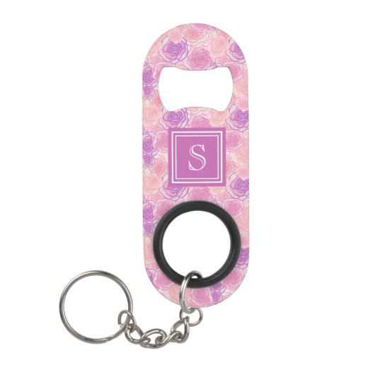 Porte-clé Décapsuleur Joli Rose Floral sur mesure Monogramme (Devant)