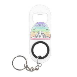 Porte-clé Décapsuleur l'amour conquiert tout chien arc-en-ciel basset ho