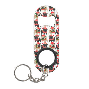 Porte-clé Décapsuleur Les adorables Carlins de Noël des Noirs et des F