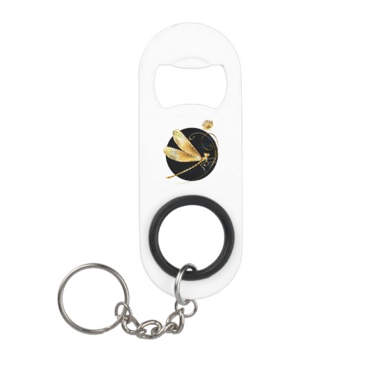 Porte-clé Décapsuleur libellule d'or en cercle noir (Devant)