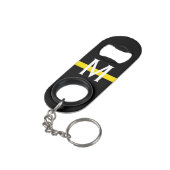 Porte-clé Décapsuleur Ligne jaune mince monogramme d'expéditeur (angle arrière)
