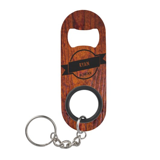 Porte-clé Décapsuleur Logo Mariage du grain de bois Monogramme Meilleur (Devant)