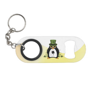 Porte-clé Décapsuleur Manchot chanceux Saint-Patrick Irish Shamrock Mign