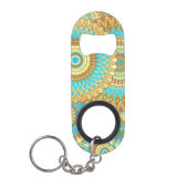 Porte-clé Décapsuleur Mandala superposé bleu marron or (Devant)