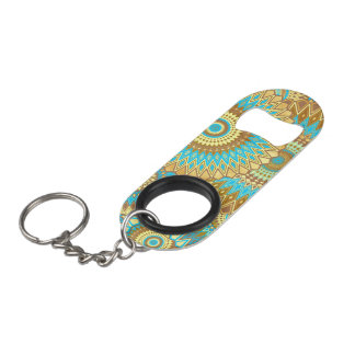 Porte-clé Décapsuleur Mandala superposé bleu marron or
