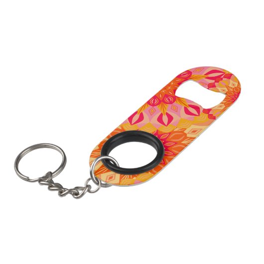 Porte-clé Décapsuleur Mandala superposé orange rose jaune (Devant Angle)