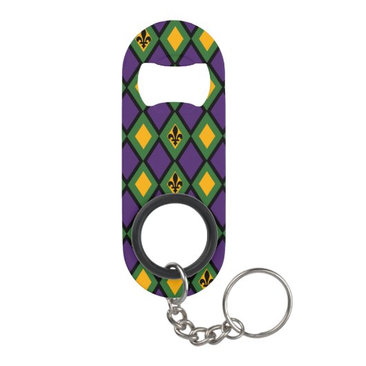 Porte-clé Décapsuleur Mardi Gras Motif Diamond Avec Fleur De Lis (Dos)