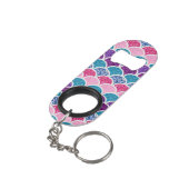 Porte-clé Décapsuleur mignonette aqua rose turquoise mauve écailles (angle arrière)