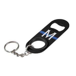 Porte-clé Décapsuleur Mince Ligne Bleue Monogramme de police