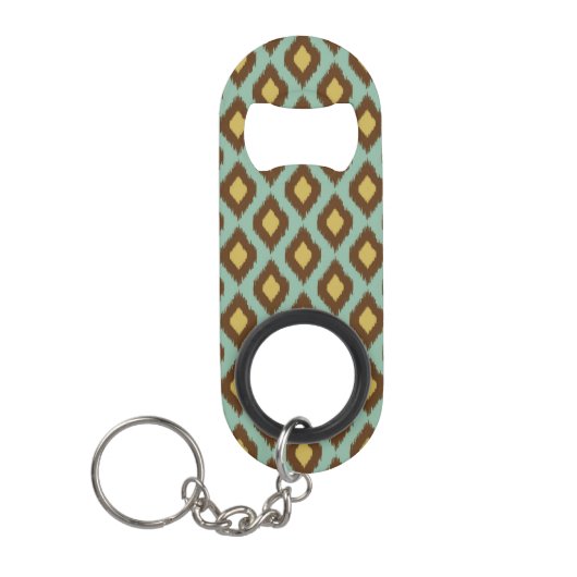 Porte-clé Décapsuleur Moderne jaune bleu d'ikat tribal moderne (Devant)