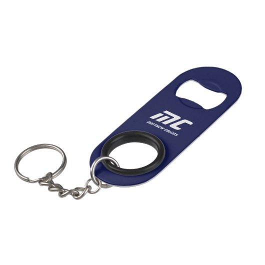 Porte-clé Décapsuleur Monogramme bleu avec nom, typographie simple pour  (Devant Angle)