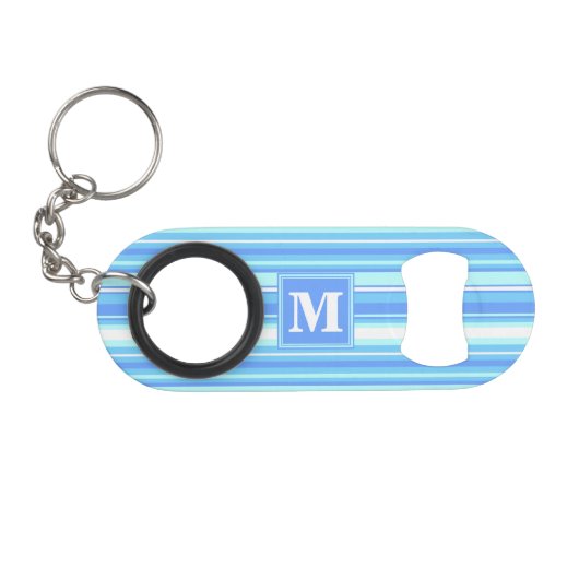 Porte-clé Décapsuleur Monogramme ciel bandes bleues (Devant (Horizontal))